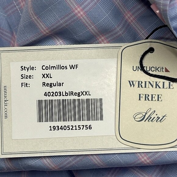 UNTUCKit Colmillos WF Shirt Mens 2XL Reg Fit Blue Pink Long Sleeve Button Up New - Picture 10 of 13